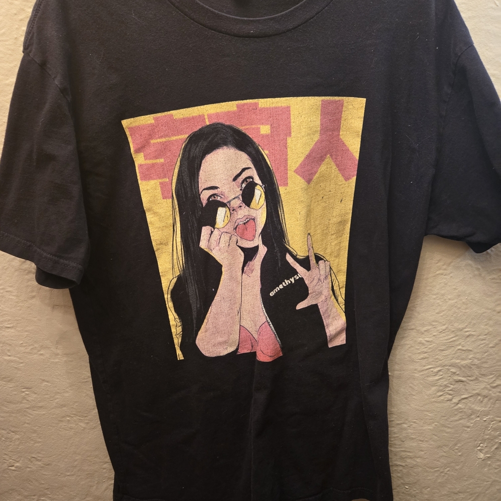 Next Level Apparel Black Tee with Pink and Yellow Graphic